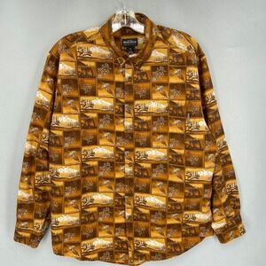 Vintage‎ Woolrich Shirt Mens XL Button Up All Over Print Mountain Bear Outdoor